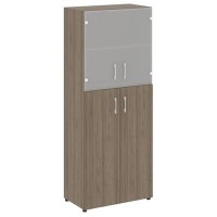 Yalta LT.ST-1.7 (Вяз благородный) Шкаф высокий широкий (2 средних фасада ЛДСП + 2 низких фасада стекло)