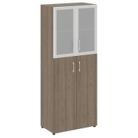 Yalta LT.ST-1.7 R (Вяз благородный) Шкаф высокий широкий (2 средних фасада ЛДСП + 2 низких фасада стекло в раме)