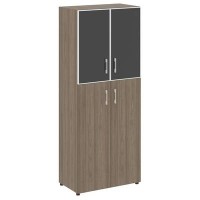 Yalta LT.ST-1.7 R black (Вяз благородный) Шкаф высокий широкий (2 средних фасада ЛДСП + 2 низких фасада стекло лакобель черное в раме)