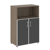 Yalta LT.ST-2.2 R black (Вяз благородный) Шкаф средний широкий (2 низких фасада стекло лакобель черное в раме)