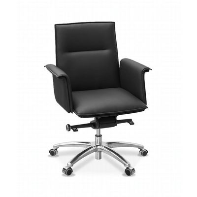 Лео Н ML (Черная экокожа) Кресло посетителя