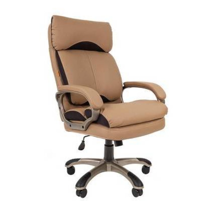 Chairman 505 Кресло руководителя, бежевая экокожа, серая ткань TW-12