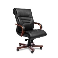 Basel B (Черная кожа/темный орех) Кресло руководителя