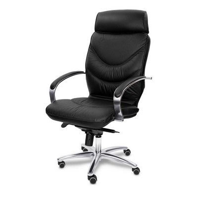Leeds Chrome A (Черная кожа) Кресло руководителя