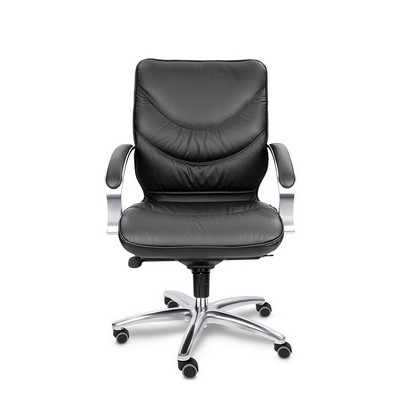 Leeds Chrome B (Черная кожа) Кресло руководителя