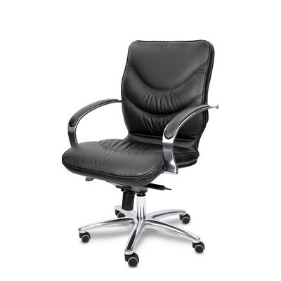 Leeds Chrome B (Черная кожа) Кресло руководителя