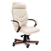 Leeds Wood A (Бежевая кожа/темный орех) Кресло руководителя