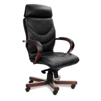 Leeds Wood A (Черная кожа/темный орех) Кресло руководителя