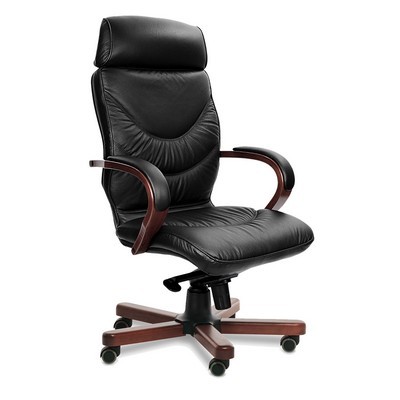 Leeds Wood A (Черная кожа/темный орех) Кресло руководителя