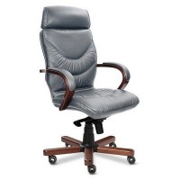 Leeds Wood A (Серая кожа/темный орех) Кресло руководителя