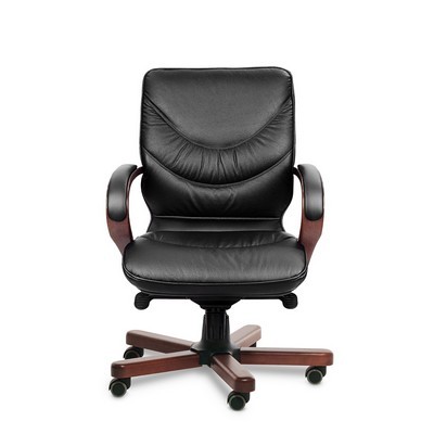 Leeds Wood B (Черная кожа/темный орех) Кресло руководителя