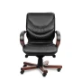 Лидс B Кресло руководителя, черная кожа, темный орех