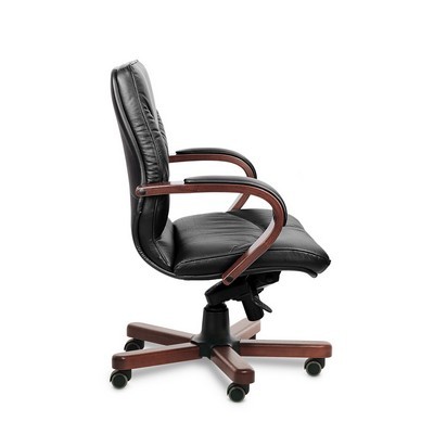 Leeds Wood B (Черная кожа/темный орех) Кресло руководителя