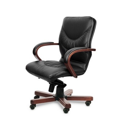 Leeds Wood B (Черная кожа/темный орех) Кресло руководителя