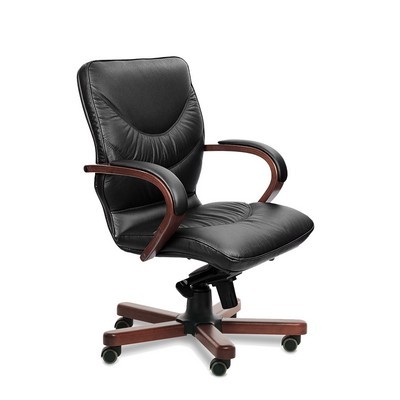 Leeds Wood B (Черная кожа/темный орех) Кресло руководителя