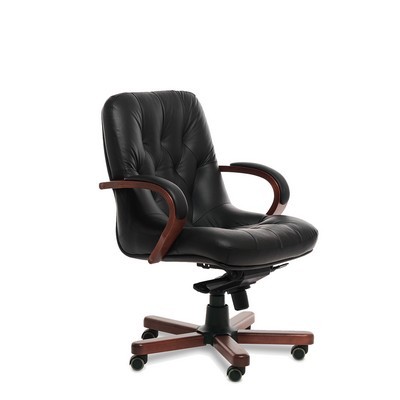 Premier B (Черная кожа/темный орех) Кресло руководителя