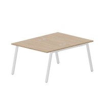 Arena ARN2TG128 OWBL (Светлый дуб/Белый) Составной стол на 2 рабочих места, 4 громмета