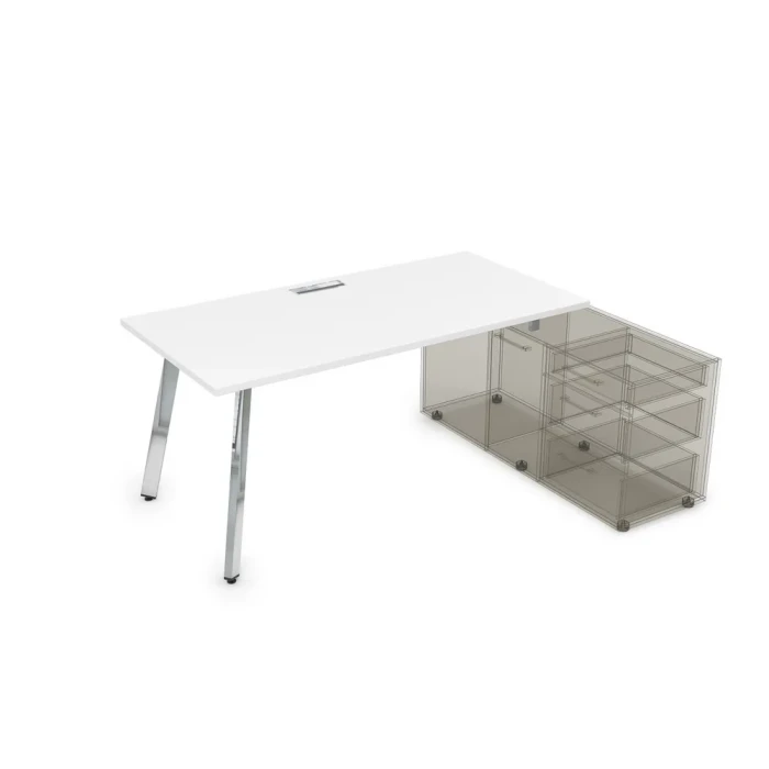 Стол в офис 10СТО.089 в отделке Белый премиум/Металл глянец, 1400х800х750 мм