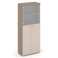 Estetica ES.ST-1.7 (Капучино/Латте) Шкаф высокий широкий, 2 средних фасада ЛДСП и 2 низких фасада стекло сатин матовый