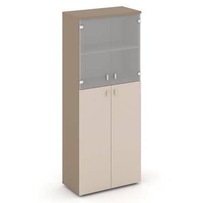 Estetica ES.ST-1.7 (Капучино/Латте) Шкаф высокий широкий, 2 средних фасада ЛДСП и 2 низких фасада стекло сатин матовый