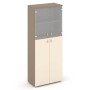 Estetica ES.ST-1.7 (Сатин/Латте) Шкаф высокий широкий, 2 средних фасада ЛДСП и 2 низких фасада стекло сатин матовый