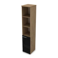 Gloss 9ПЛ.005.28 (Teakwood) Пенал высокий со стеклом и открытыми полками, левый
