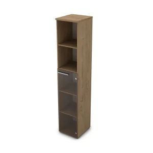 Gloss 9П.005.8 (Teakwood) Пенал высокий со стеклом и открытой полкой