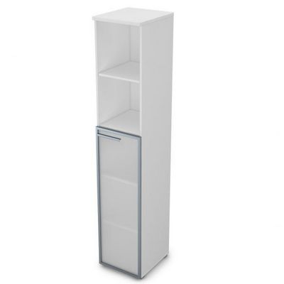 Gloss 9ПЛ.005.15 (Белый премиум) Пенал высокий со стеклом и открытой полкой, левый