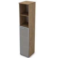 Gloss 9ПЛ.005.15 (Teakwood) Пенал высокий со стеклом и открытой полкой, левый