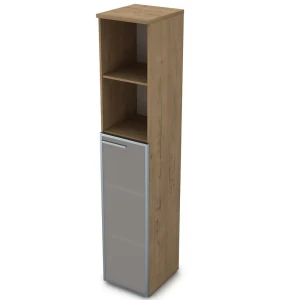 Gloss 9ПЛ.005.15 (Teakwood) Пенал высокий со стеклом и открытой полкой, левый