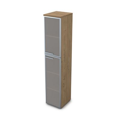 Gloss 9ПЛ.005.17 (Teakwood) Пенал высокий со стеклом, левый