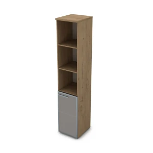 Gloss 9ПЛ.005.21 (Teakwood) Пенал высокий со стеклом и открытыми полками, левый