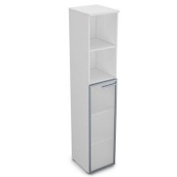 Gloss 9ПП.005.15 (Белый премиум) Пенал высокий со стеклом и открытой полкой, правый
