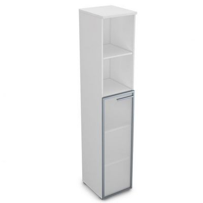 Gloss 9ПП.005.15 (Белый премиум) Пенал высокий со стеклом и открытой полкой, правый