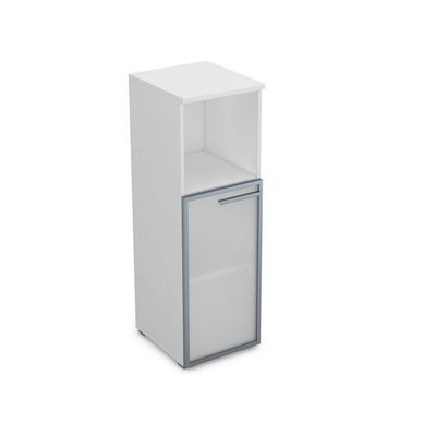 Gloss 9ПП.017.5 (Белый премиум) Пенал средний со стеклом и нишей, правый