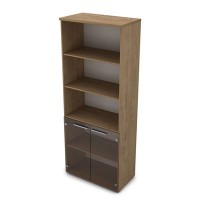 Gloss 9ШД.005.14 (Teakwood) Шкаф высокий со стеклом и открытыми полками