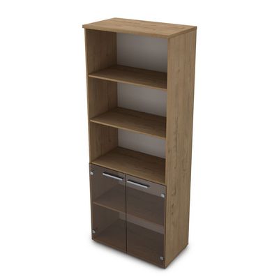 Gloss 9Ш.005.14 (Teakwood) Шкаф высокий со стеклом и открытыми полками