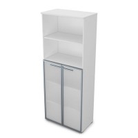 Gloss 9Ш.005.15 (Белый премиум) Шкаф высокий со стеклом и открытой полкой