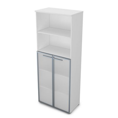 Gloss 9Ш.005.15 (Белый премиум) Шкаф высокий со стеклом и открытой полкой