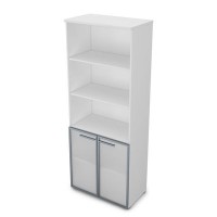 Gloss 9Ш.005.21 (Белый премиум) Шкаф высокий со стеклом и открытыми полками