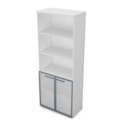 Gloss 9ШД.005.21 (Белый премиум) Шкаф высокий со стеклом и открытыми полками