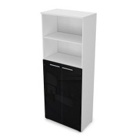 Gloss 9Ш.005.22 (Белый премиум) Шкаф высокий со стеклом и открытой полкой