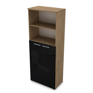 Gloss 9Ш.005.22 (Teakwood) Шкаф высокий со стеклом и открытой полкой