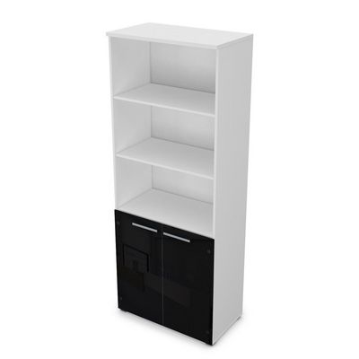 Gloss 9ШД.005.28 (Белый премиум) Шкаф высокий со стеклом и открытыми полками