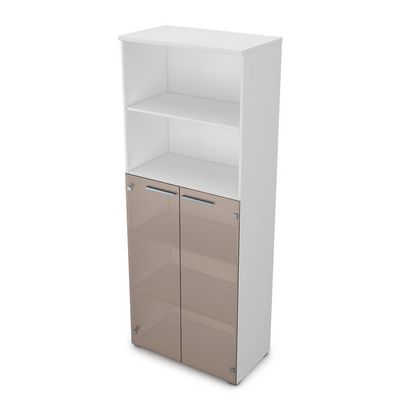 Gloss 9ШД.005.8 (Белый премиум) Шкаф высокий со стеклом и открытой полкой