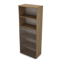 Gloss 9ШД.005.8 (Teakwood) Шкаф высокий со стеклом и открытой полкой
