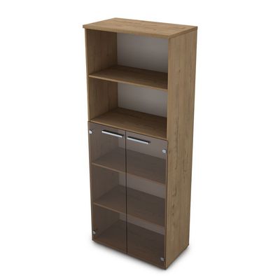 Gloss 9ШД.005.8 (Teakwood) Шкаф высокий со стеклом и открытой полкой