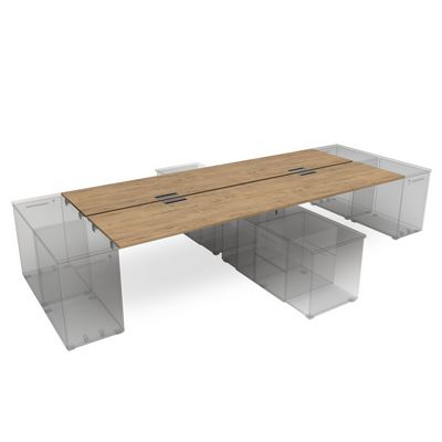 Gloss СБЧТ.989 (Teakwood/алюминий матовый) Стол системы БЕНЧ на 4 рабочих места, крепление к тумбам