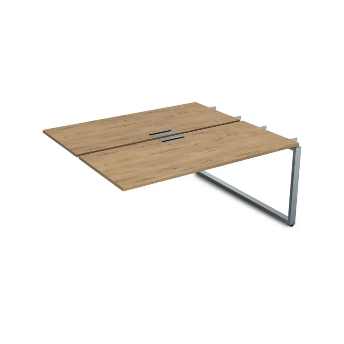 Стол на 2 рабочих места СБДС-О.979 в отделке Teakwood/Алюминий матовый, 1400х1435х750 мм