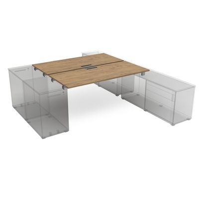 Gloss СБДТ.984 (Teakwood/алюминий матовый) Стол системы БЕНЧ на 2 рабочих места, крепление к тумбам